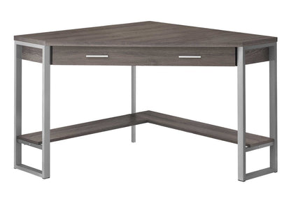42" Dark Brown and Silver Corner Computer Desk