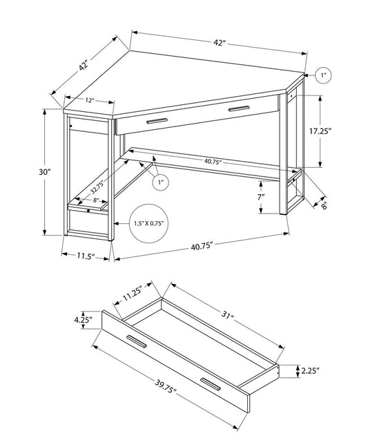 42" Dark Brown and Silver Corner Computer Desk