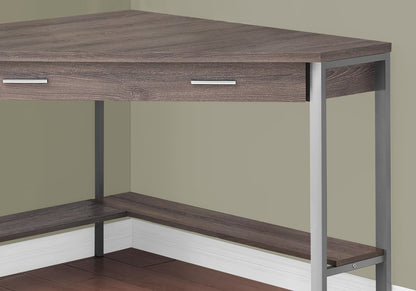 42" Dark Brown and Silver Corner Computer Desk
