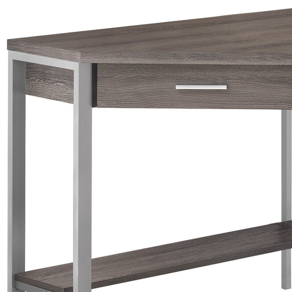 42" Dark Brown and Silver Corner Computer Desk