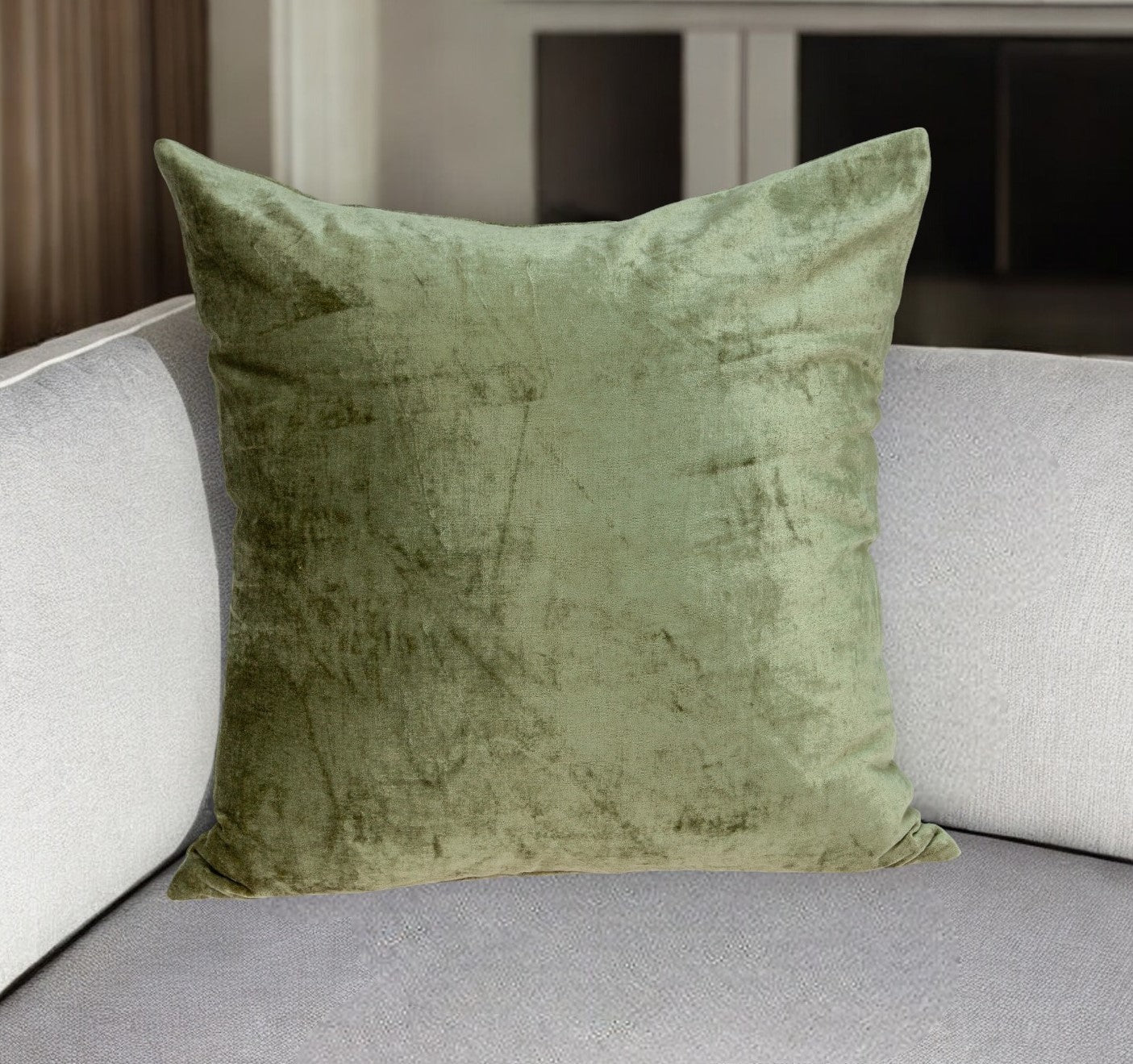 18" X 7" X 18" Transitional Olive Solid Pillow Cover With Poly Insert