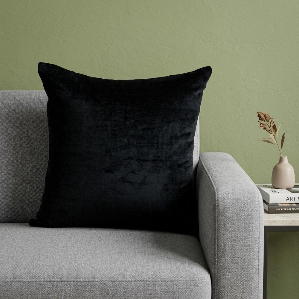 20" Black Cotton Blend Throw Pillow