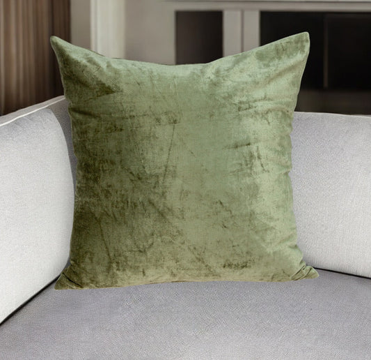 20" X 7" X 20" Transitional Olive Solid Pillow Cover With Poly Insert