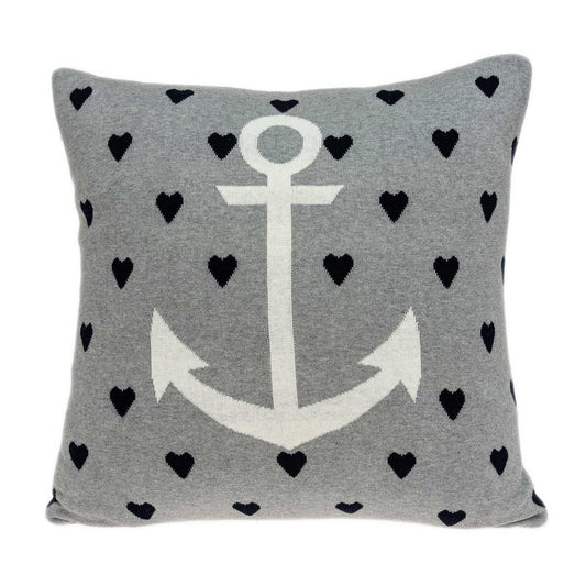 18" Black And Gray Nautical Cotton Throw Pillow