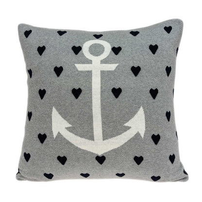 18" Black And Gray Nautical Cotton Throw Pillow