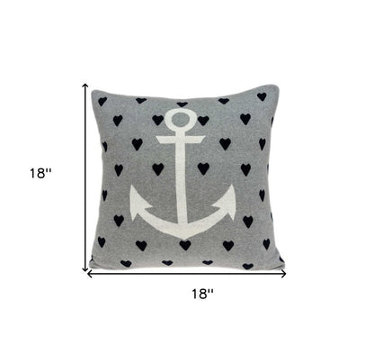 Casual Square Grey Nautical Anchor Accent Pillow