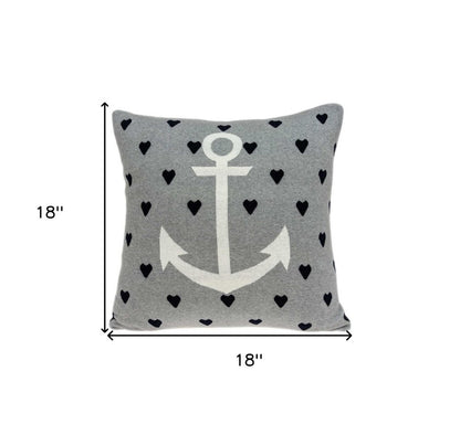 18" Black And Gray Nautical Cotton Throw Pillow