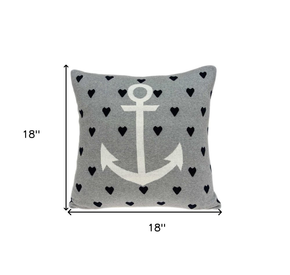 18" Black And Gray Nautical Cotton Throw Pillow