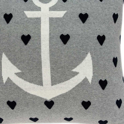 18" Black And Gray Nautical Cotton Throw Pillow