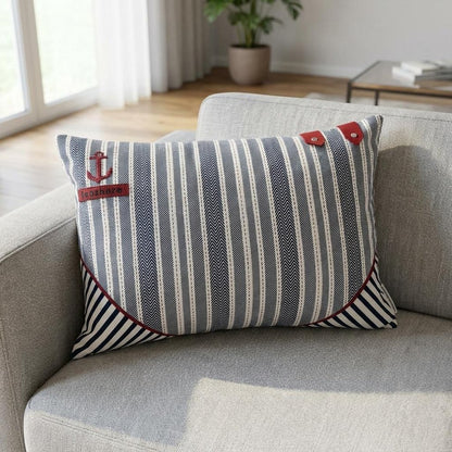 14" X 20" Gray Striped Cotton Throw Pillow