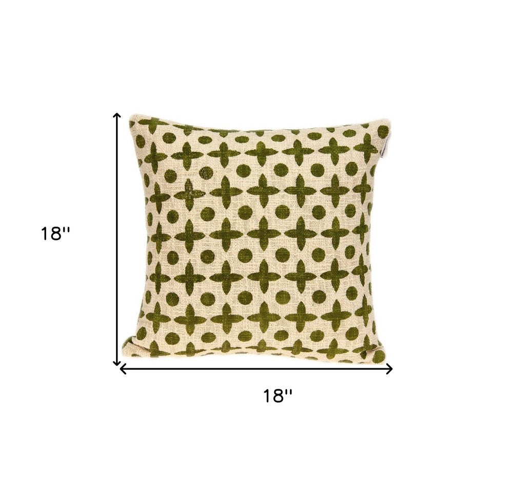 18" X 7" X 18" Transitional Beige Printed Pillow Cover With Poly Insert