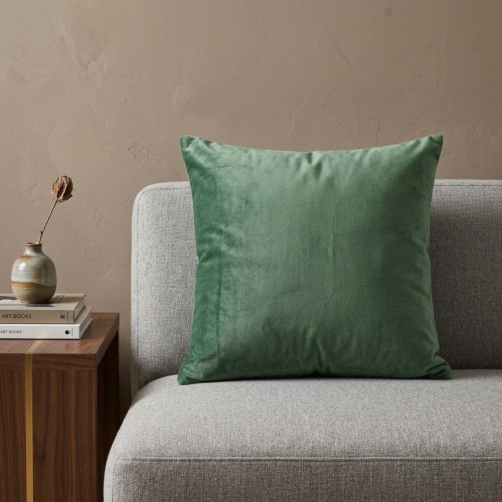 22" X 7" X 22" Transitional Green Solid Pillow Cover With Poly Insert