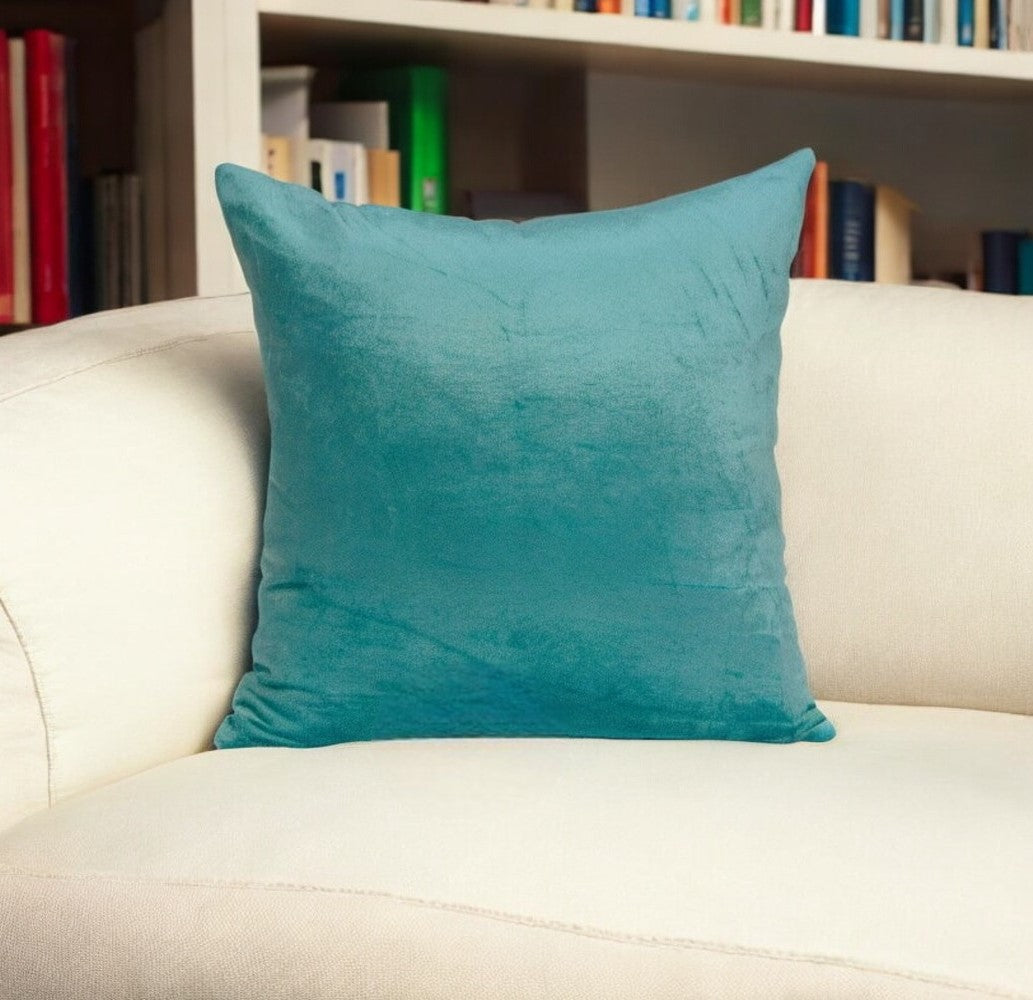 22" X 7" X 22" Transitional Aqua Solid Pillow Cover With Poly Insert