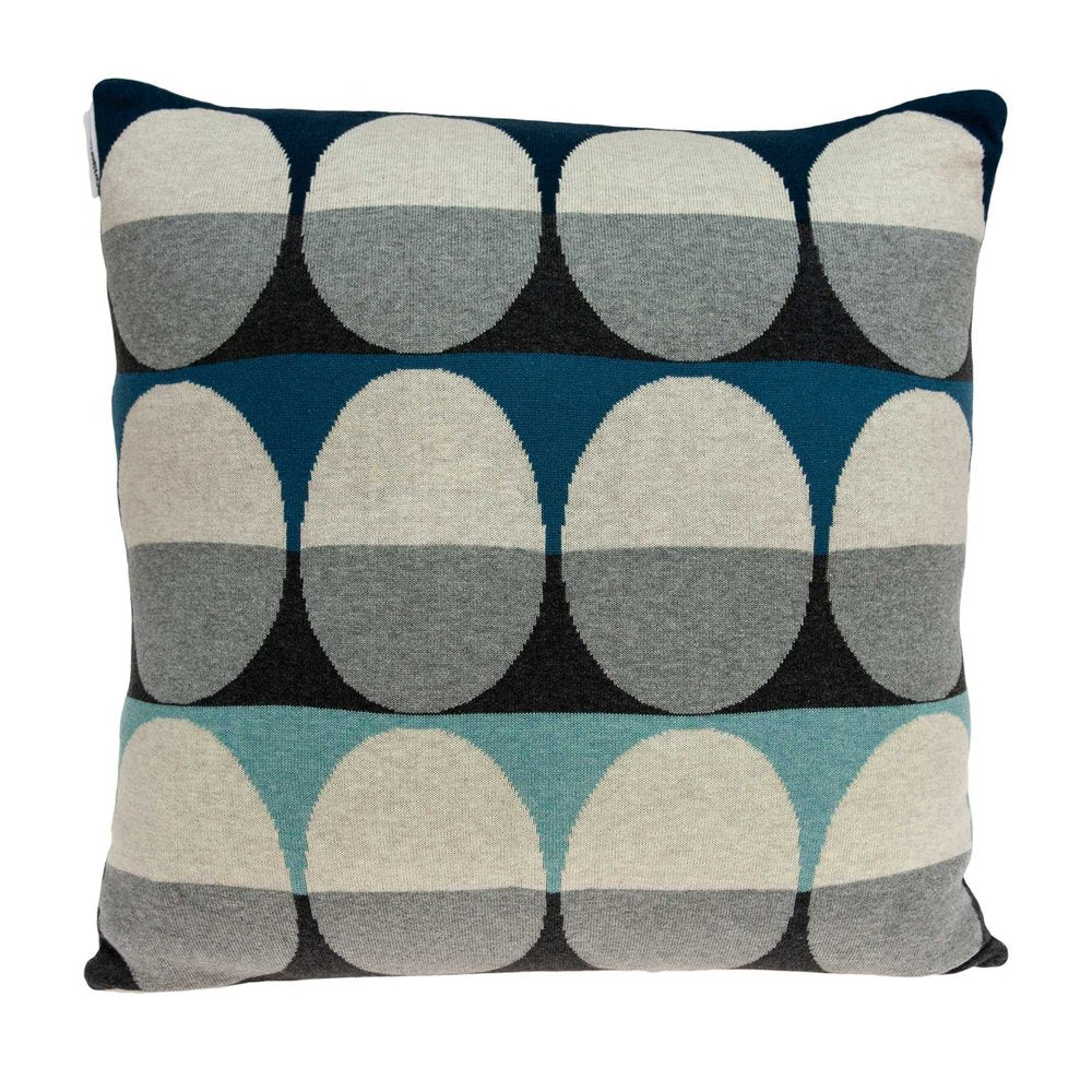 20" Blue Gray And Ivory Geometric Cotton Throw Pillow