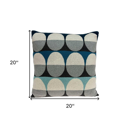 20" Blue Gray And Ivory Geometric Cotton Throw Pillow