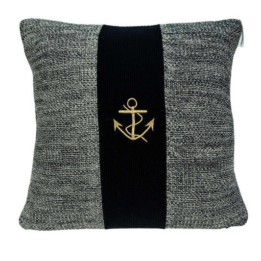 18" Black And Gray No Pattern Cotton Throw Pillow