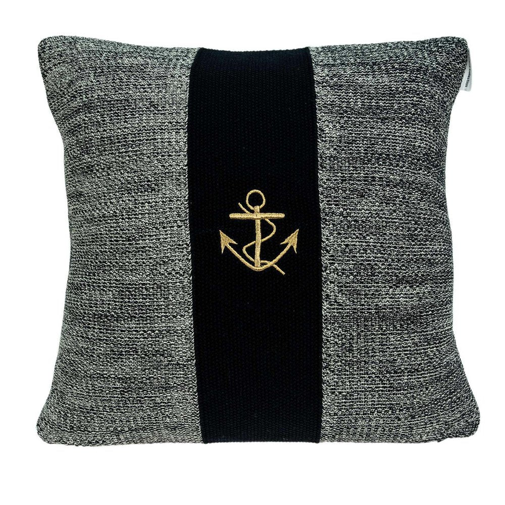 18" Black And Gray No Pattern Cotton Throw Pillow