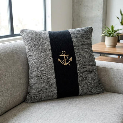 18" Black And Gray No Pattern Cotton Throw Pillow
