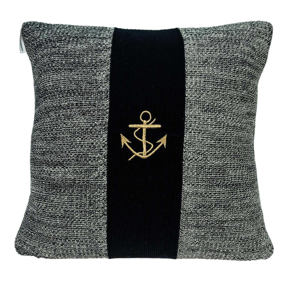 18" Black And Gray No Pattern Cotton Throw Pillow