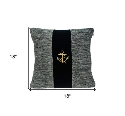 18" Black And Gray No Pattern Cotton Throw Pillow