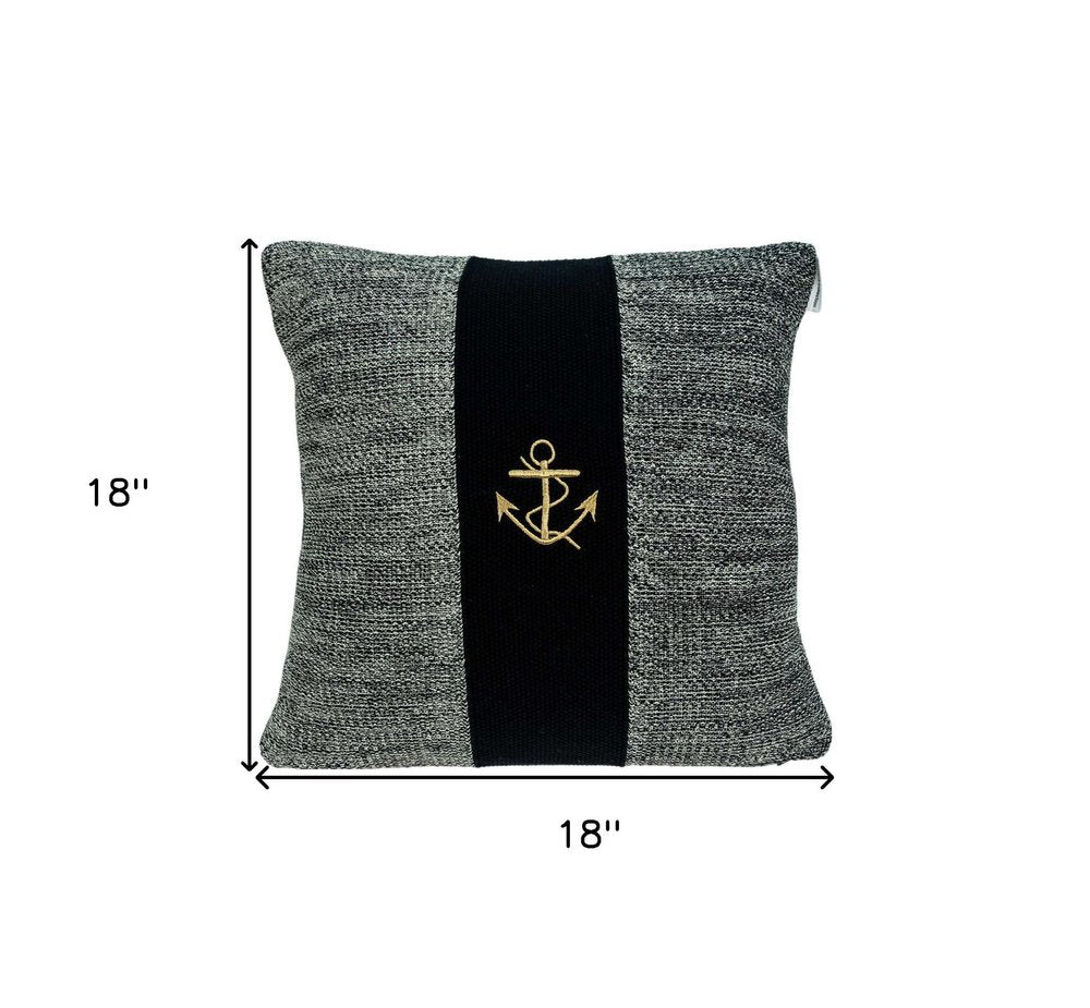 18" Black And Gray No Pattern Cotton Throw Pillow