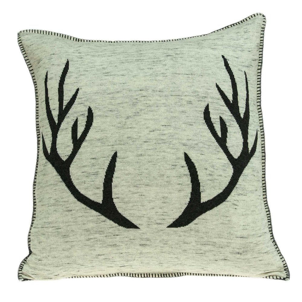 20" Gray And Black Lodge Antlers Cotton Throw Pillow