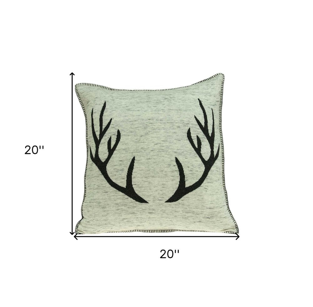 20" Gray And Black Lodge Antlers Cotton Throw Pillow