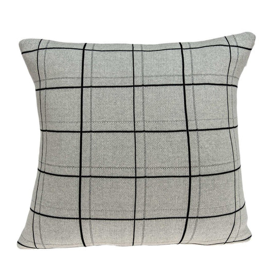 20" Gray Plaid Cotton Throw Pillow