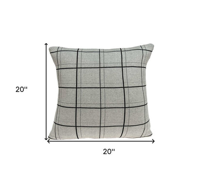 20" Gray Plaid Cotton Throw Pillow