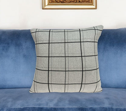 20" Gray Plaid Cotton Throw Pillow