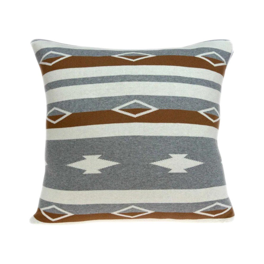 20" Brown Gray And Ivory Southwestern Cotton Throw Pillow