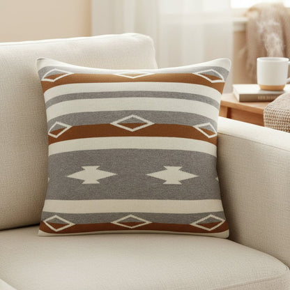 20" Brown Gray And Ivory Southwestern Cotton Throw Pillow
