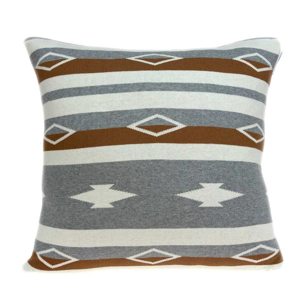 20" Brown Gray And Ivory Southwestern Cotton Throw Pillow