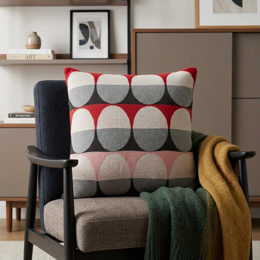 20" Gray Ivory And Red Geometric Cotton Throw Pillow