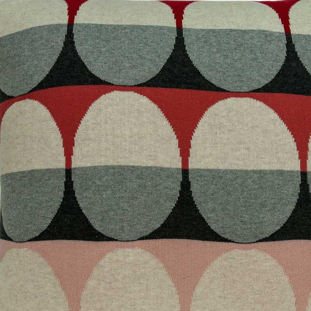 20" Gray Ivory And Red Geometric Cotton Throw Pillow