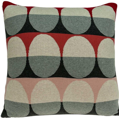 20" Gray Ivory And Red Geometric Cotton Throw Pillow
