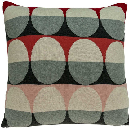 20" Gray Ivory And Red Geometric Cotton Throw Pillow