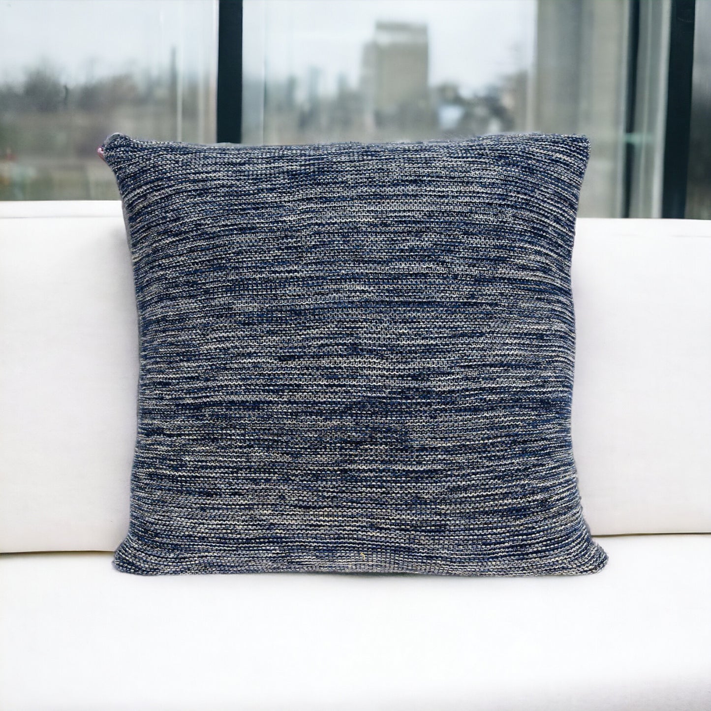 20" Blue Woven Cotton Blend Throw Pillow