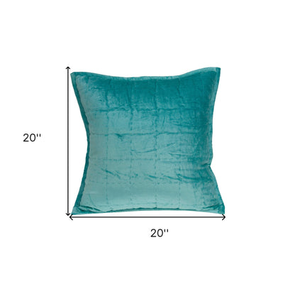 20" X 7" X 20" Transitional Aqua Solid Quilted Pillow Cover With Poly Insert