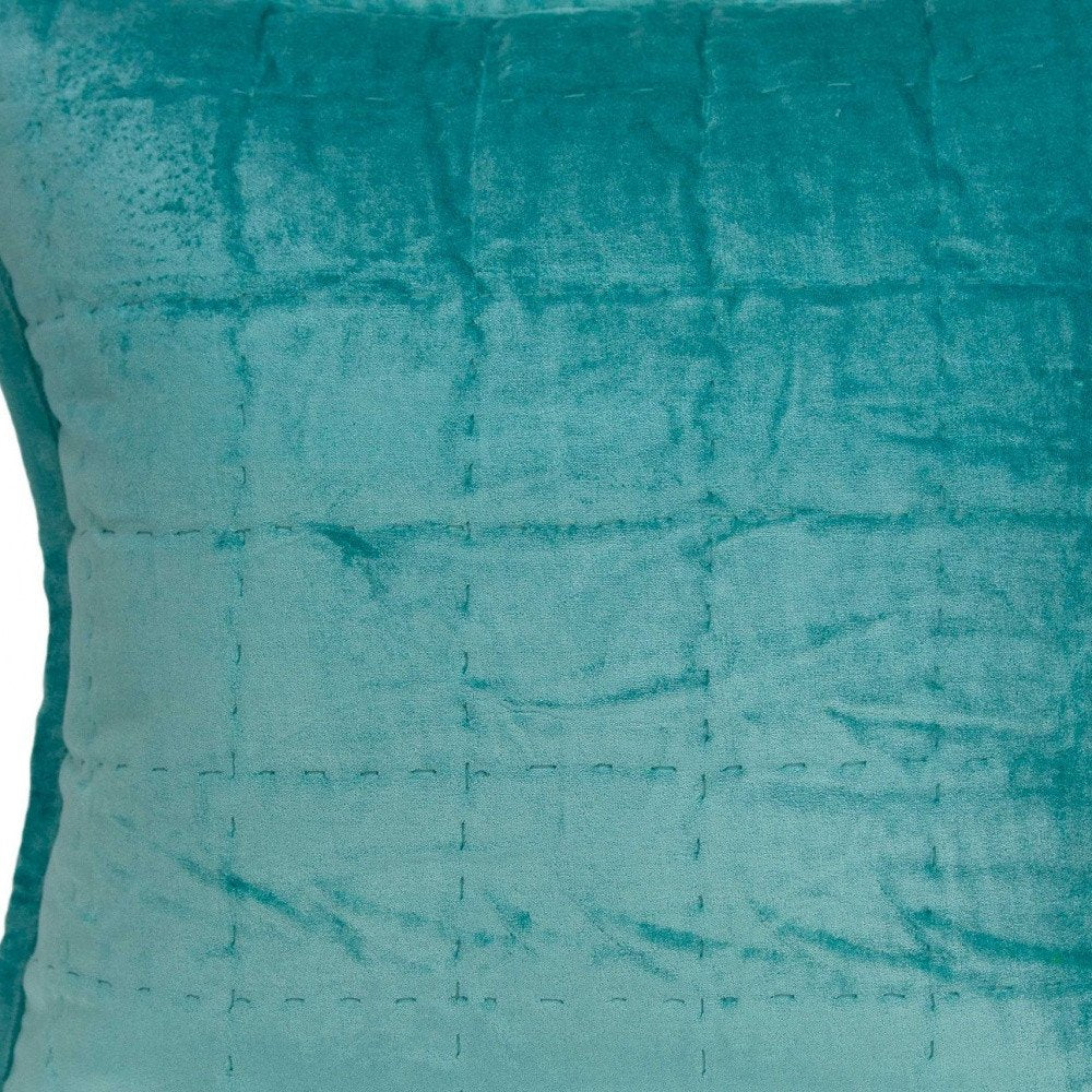20" X 7" X 20" Transitional Aqua Solid Quilted Pillow Cover With Poly Insert