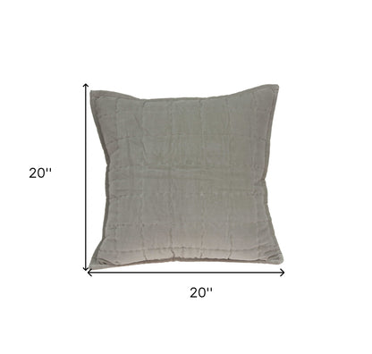 20" X 7" X 20" Transitional Gray Solid Quilted Pillow Cover With Poly Insert