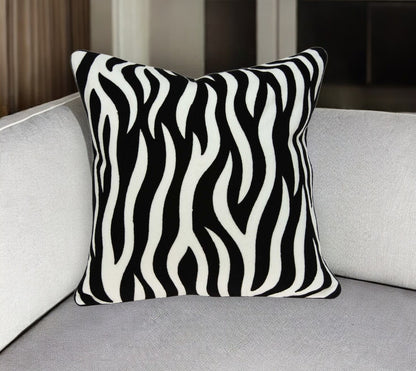 20" X 7" X 20" Transitional Black And White Zebra Pillow Cover With Poly Insert