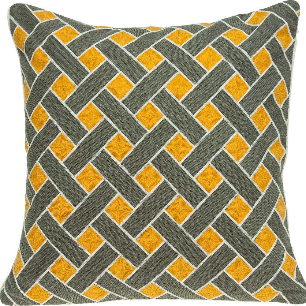 20" Gray and Orange Braided Cotton Throw Pillow