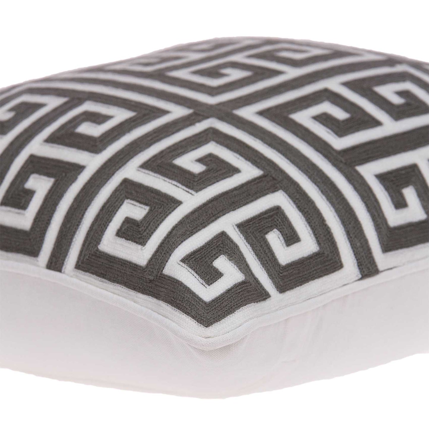 20" Gray and White Greek Key Cotton Throw Pillow