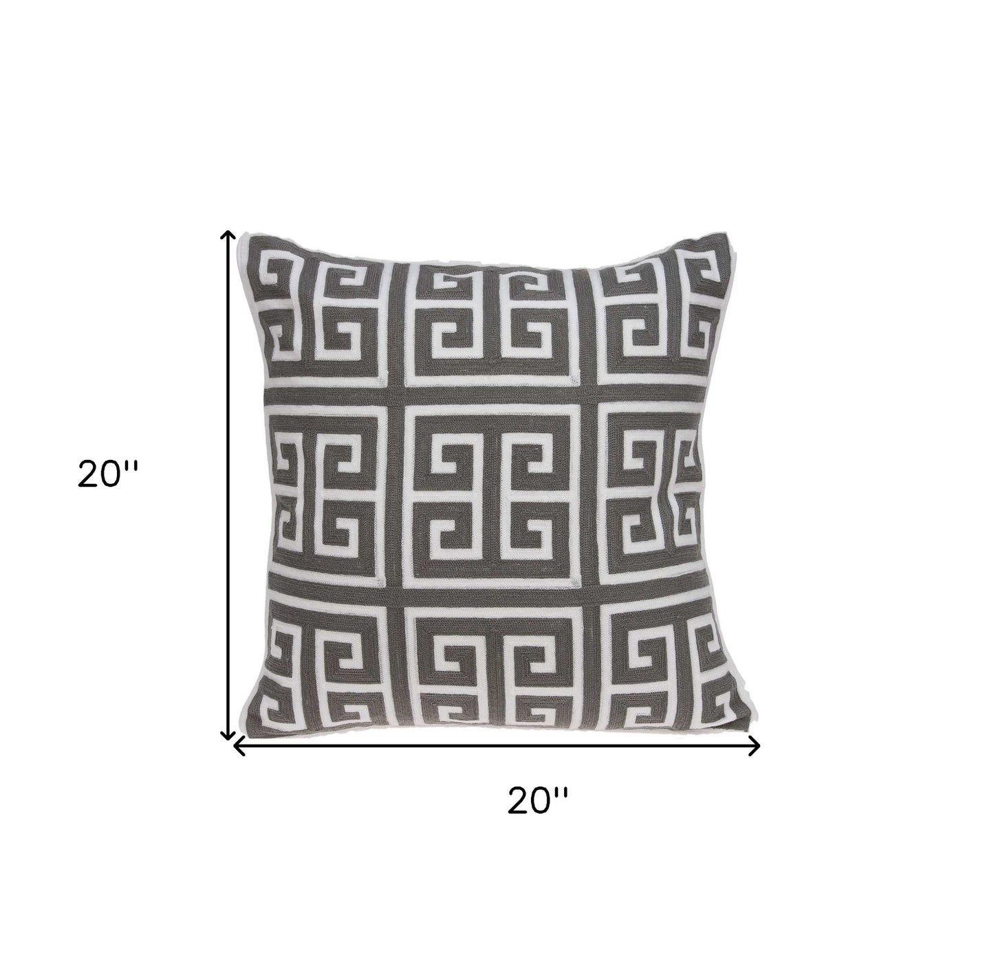 20" Gray and White Greek Key Cotton Throw Pillow