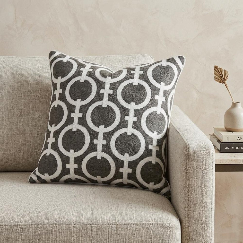 20" X 7" X 20" Transitional Gray And White Accent Pillow Cover With Poly Insert