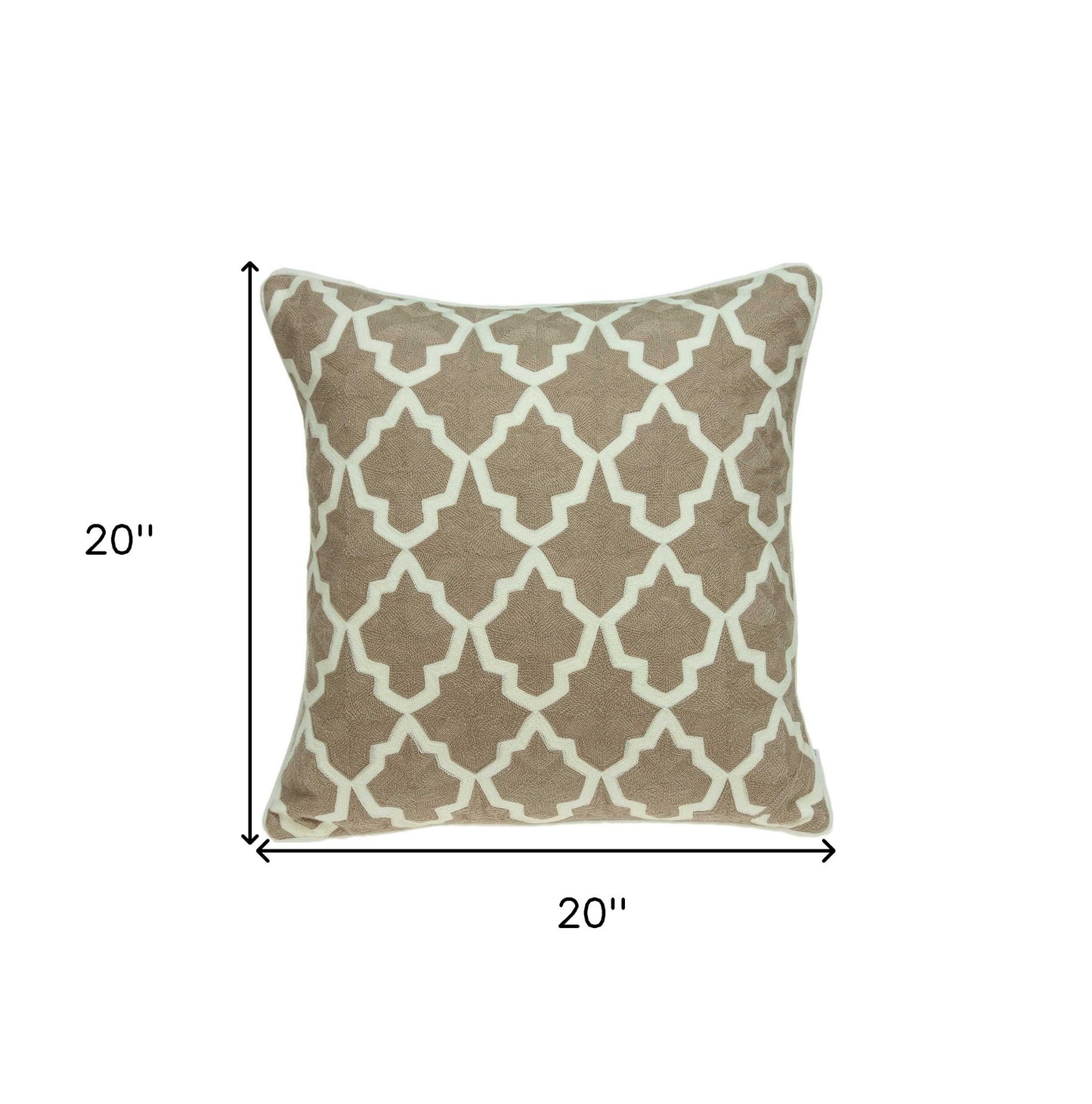 20" X 7" X 20" Transitional Beige And White Pillow Cover With Poly Insert