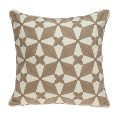 20" Beige and White Geometric Cotton Throw Pillow