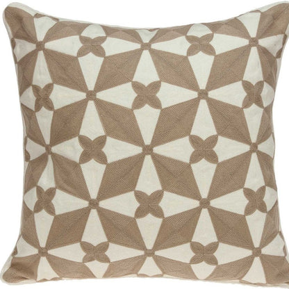 20" Beige and White Geometric Cotton Throw Pillow