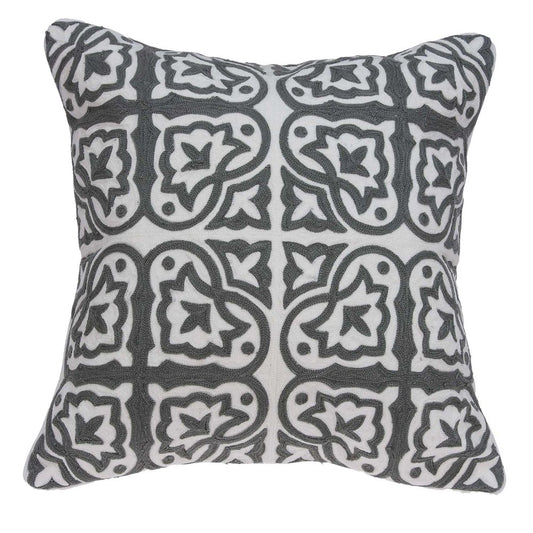 20" Gray And White Stencil Cotton Throw Pillow